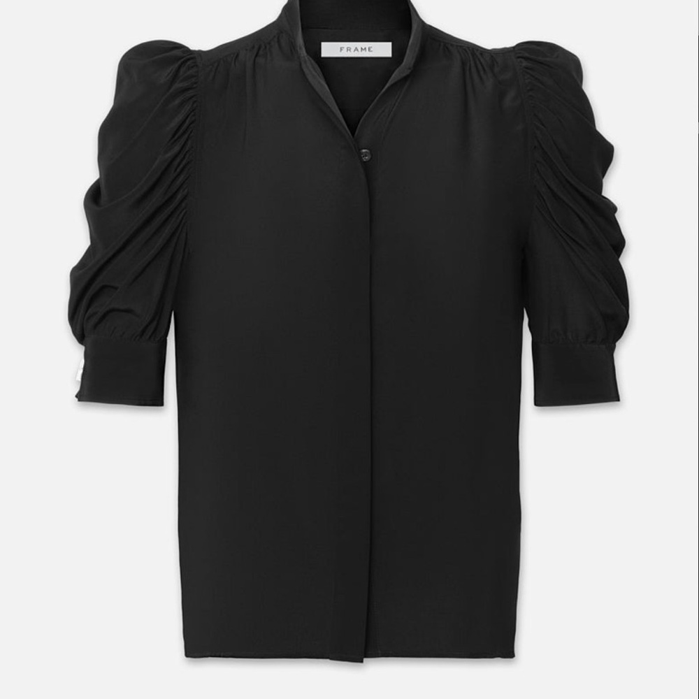 Frame Denim Women's Gillian Black Puff Sleeve Top